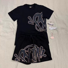 Syna World T-Shirt and Shorts Set (Black / Pink Outline)