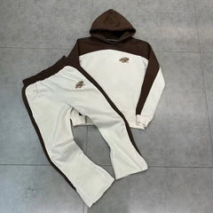 Syna World Fleece Hoodie Tracksuit Set (Brown / Off-White)