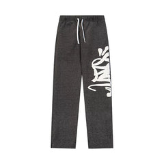 Syna World Vintage Loose-Fit Graffiti Graphic Sweatpants (Dark Grey / White)