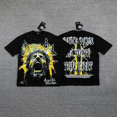 GLAZA GOD Men's Vintage Graphic Oversized T-Shirt – Dragon Print Streetwear Double-Sided Casual Tee