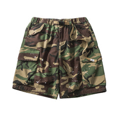 Men Shorts with Belt Camouflage Cropped Pants Men's Loose Multi-Pocket