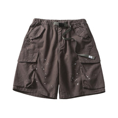 Men Shorts with Belt Camouflage Cropped Pants Men's Loose Multi-Pocket