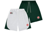 BROKEN PLANET MARKET REVERSIBLE MESH SHORTS SNOW WHITE/FOREST GREEN