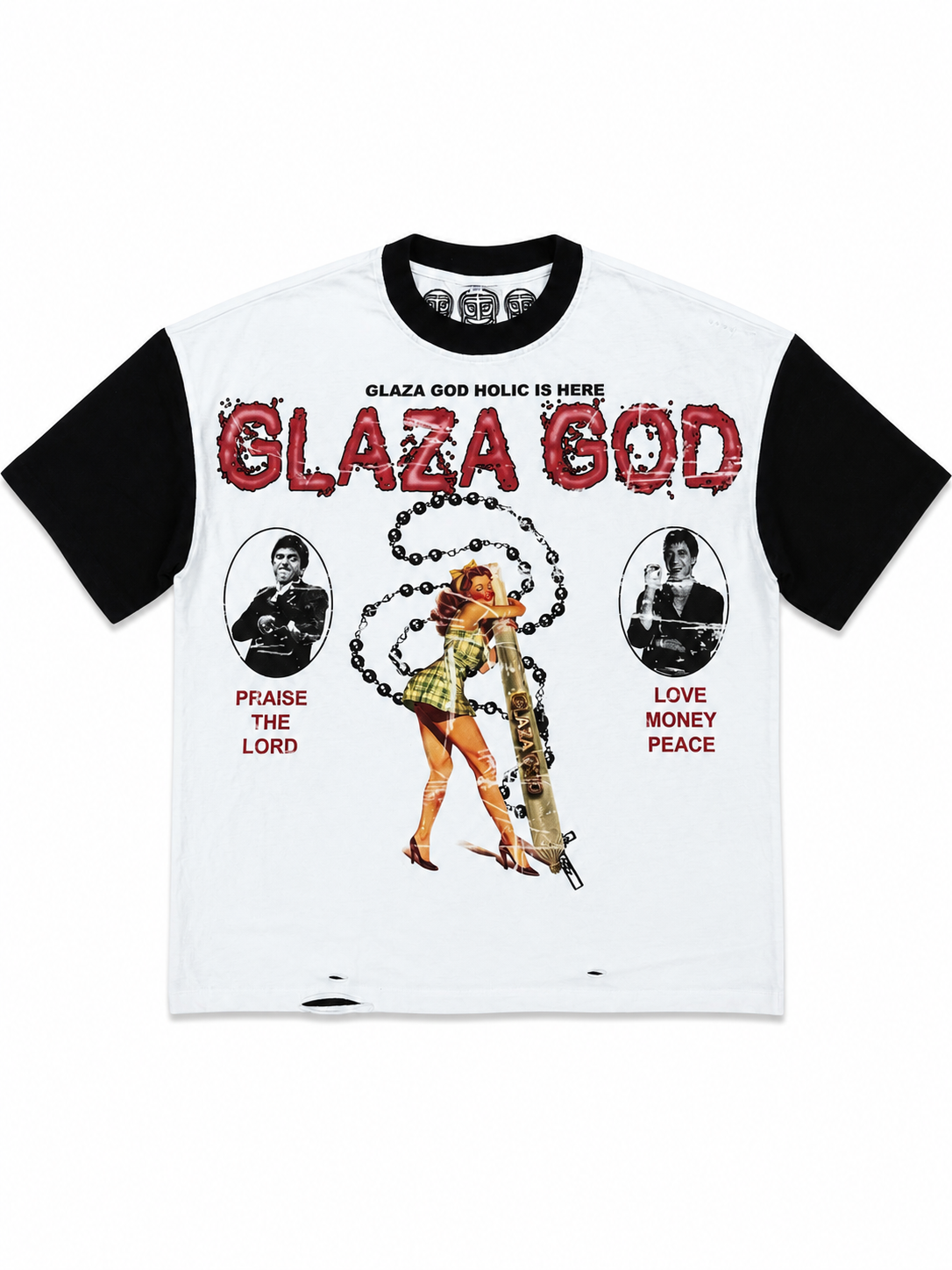 GLAZA GOD La Santa -Distressed Acid Wash Oversized Tee