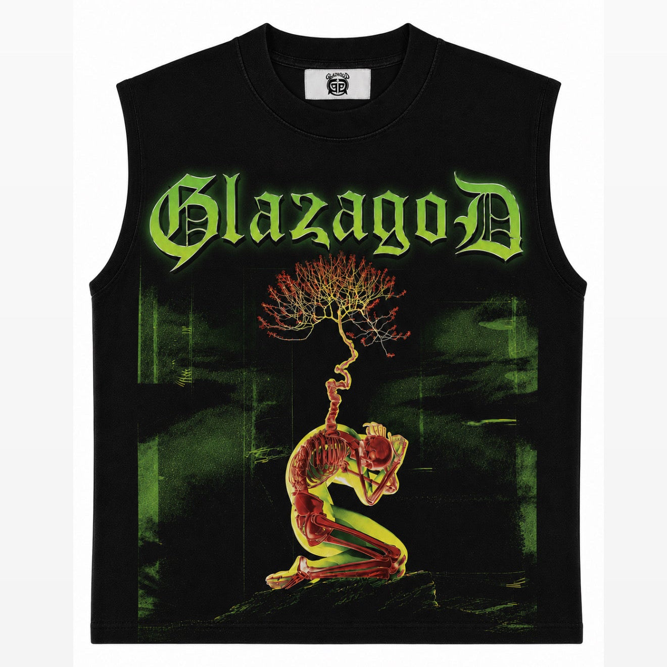 GLAZA GOD Growth – Heavyweight Acid Wash Sleeveless Tee -Green