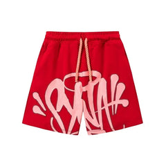 Syna World Graphic Fleece Shorts (Red / Pink Outline)