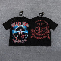 GLAZA GOD Men's Y2K Graphic Oversized T-Shirt – Vintage Streetwear Double-Sided Print Casual Tee