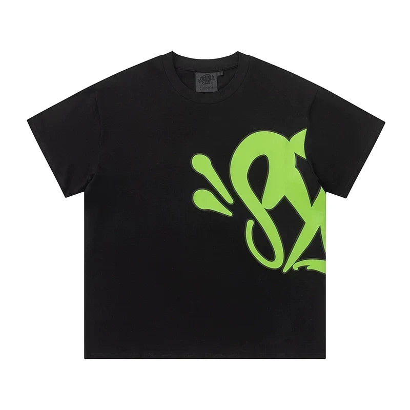 Syna World Urban Streetwear Side-Graphic Tee (Black / Lime Green)