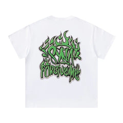Syna World Green Flame Graffiti "Forgive Me" Oversized Tee (White / Green)