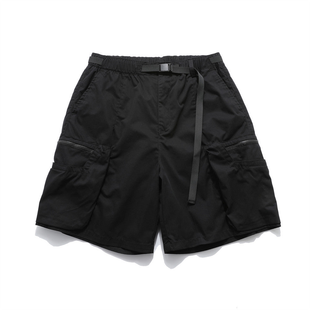 Men Shorts Multi-Pocket Workwear Casual Loose with Belt Solid Color