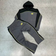 Syna World Fleece Hoodie Tracksuit Set (Dark Grey / Black / Yellow)