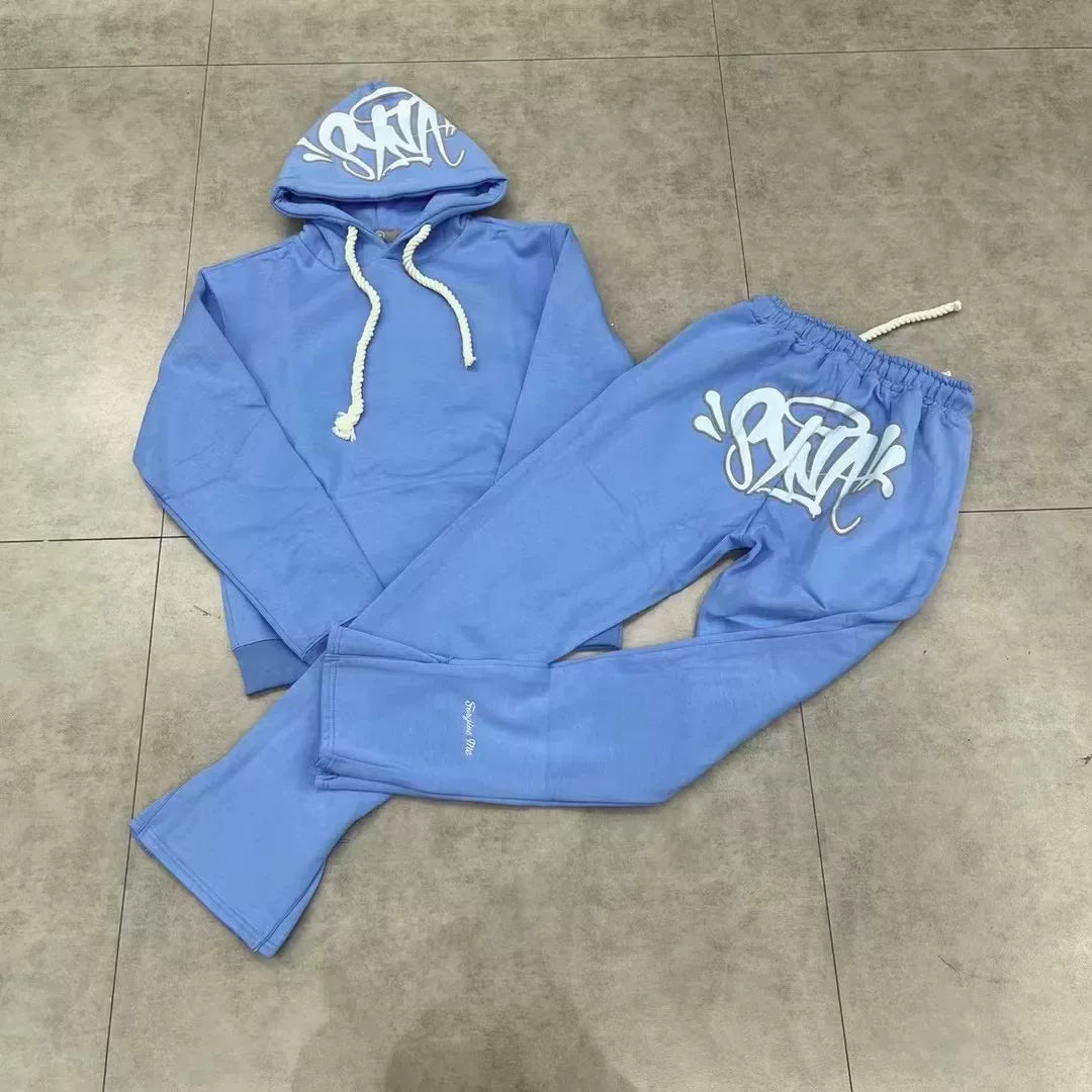 Syna World Graphic Fleece Hoodie Tracksuit Set (Baby Blue / White)