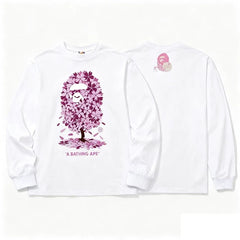 BAPE Style Collegiate Arc Logo & Camo Ape Head Long-Sleeve Tee - White/Blue