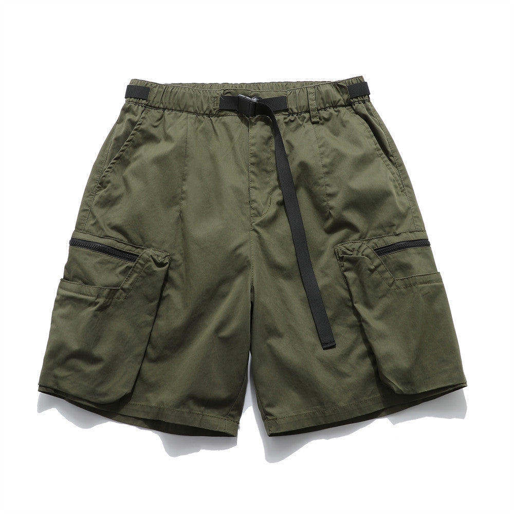 Men Shorts Multi-Pocket Workwear Casual Loose with Belt Solid Color