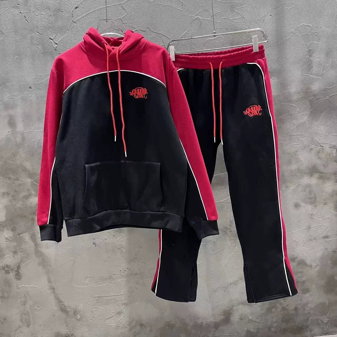 Syna World Fleece Hoodie Tracksuit Set (Red / Black)