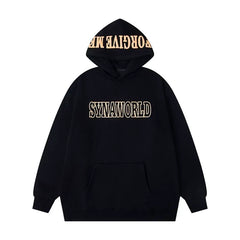 Syna World Hood Print Logo Oversized Fleece Hoodie (Black / Yellow)