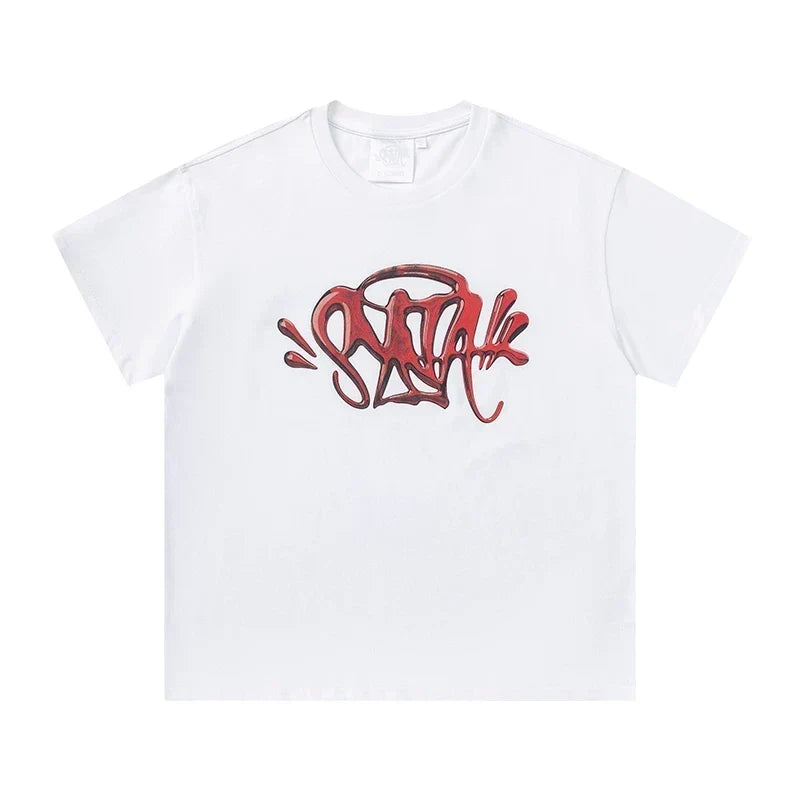 Syna World Vintage Oversized Graffiti Tag Graphic Tee (White / Red)