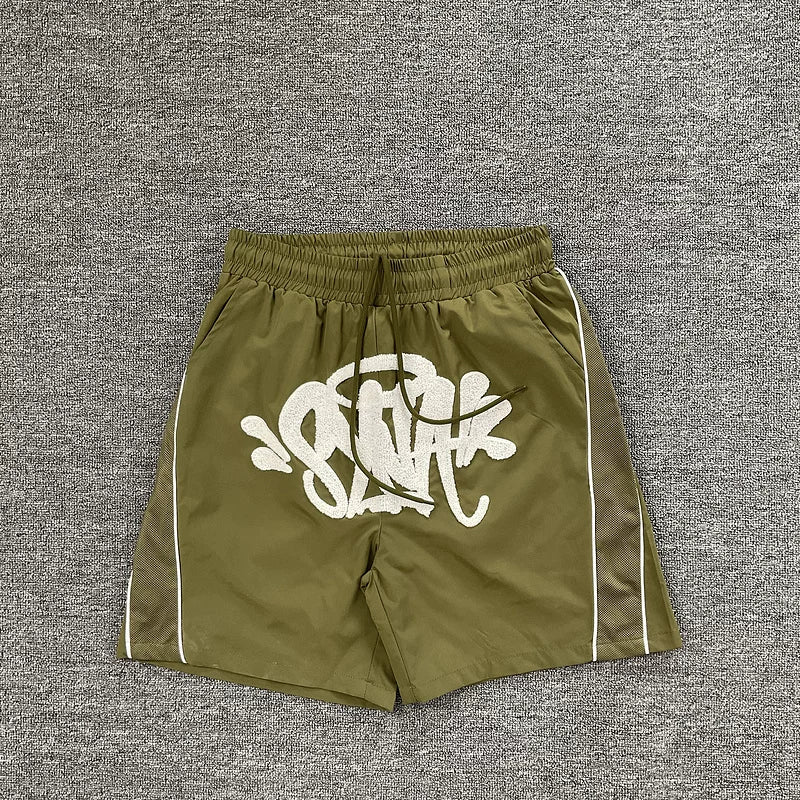 Syna World Graphic Nylon Shorts (Olive Green)