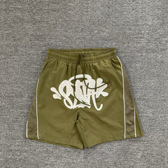 Syna World Graphic Nylon Shorts (Olive Green)