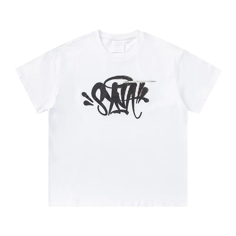 Syna World Vintage Oversized Graffiti Tag Graphic Tee (White / Black)