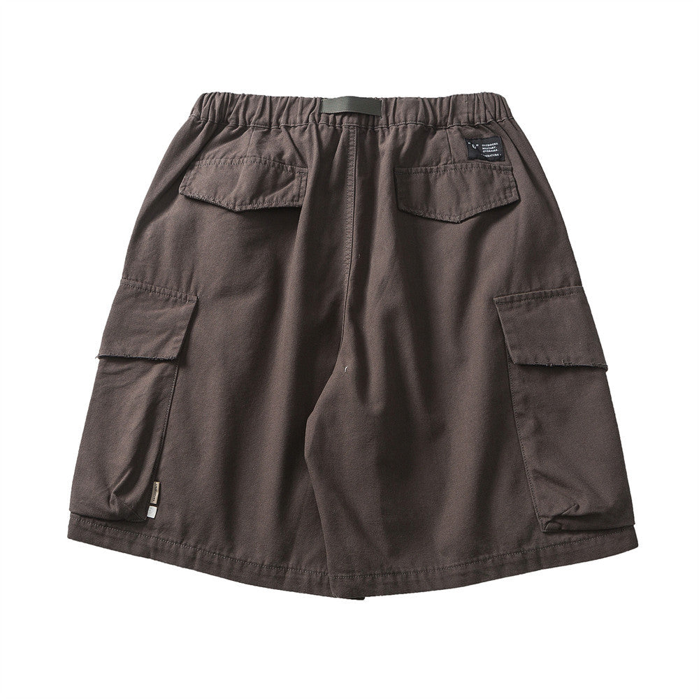 Men Shorts with Belt Camouflage Cropped Pants Men's Loose Multi-Pocket
