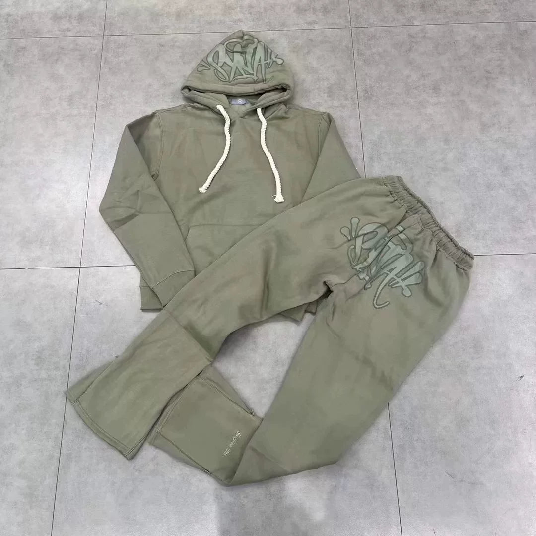 Syna World Graphic Fleece Hoodie Tracksuit Set (Sage Green)