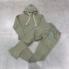 Syna World Graphic Fleece Hoodie Tracksuit Set (Sage Green)