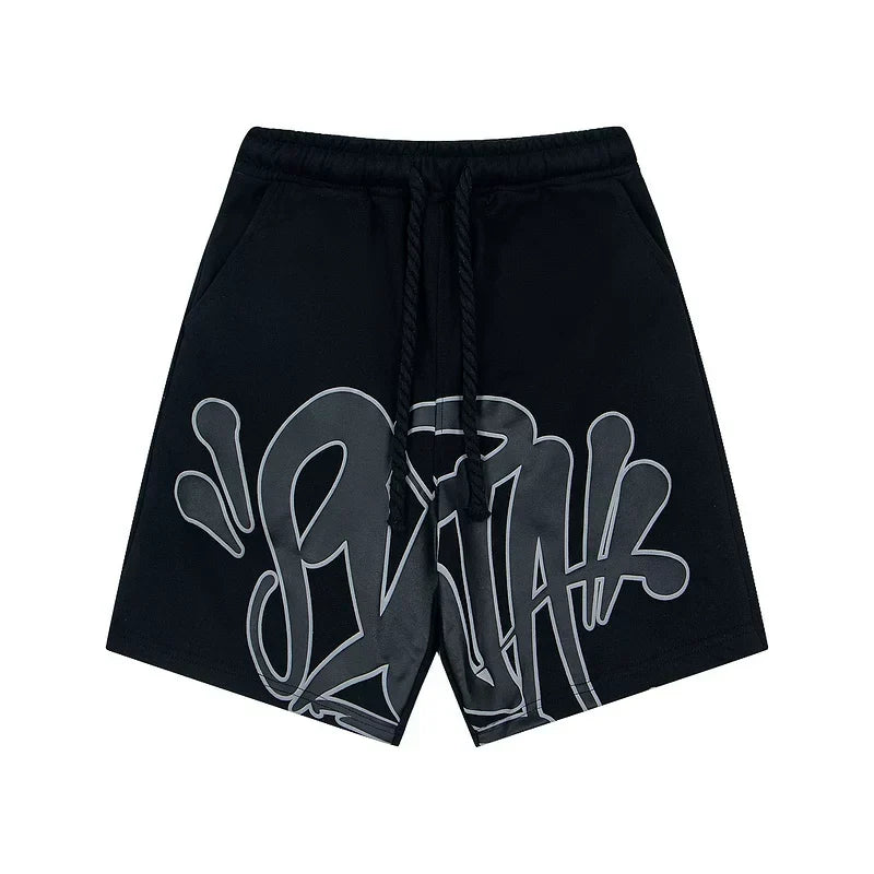 Syna World Graphic Fleece Shorts (Black / Grey Outline)