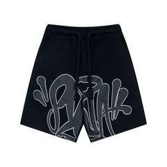 Syna World Graphic Fleece Shorts (Black / Grey Outline)