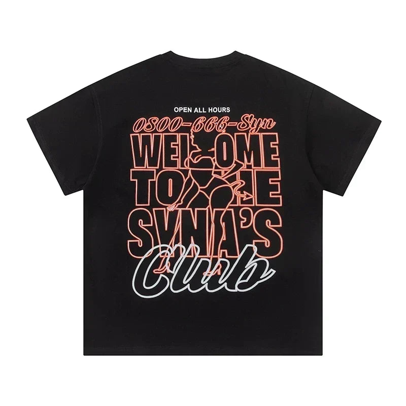 Syna World Neon Sign Graphic Oversized Tee (Black / Pink / White)