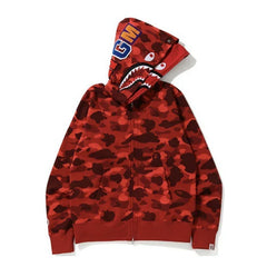 BAPE Style Camo Shark Full-Zip Hoodie - Red