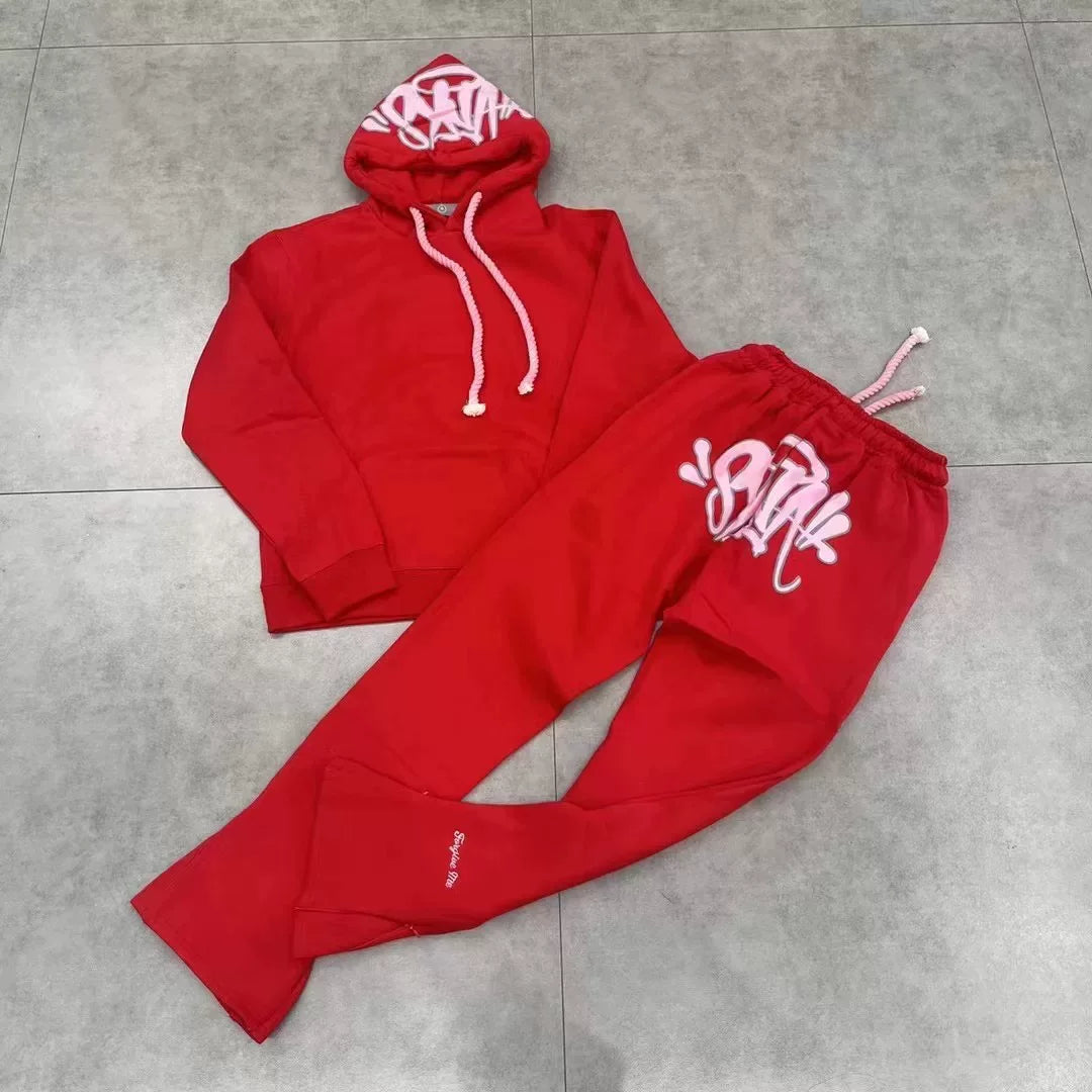 Syna World Graphic Fleece Hoodie Tracksuit Set (Red)
