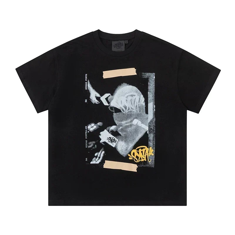 Syna World Vintage Oversized Collage Graphic Tee (Black / Yellow)
