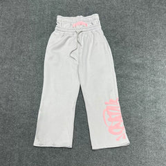 Syna World Double Waistband Layered Graphic Fleece Sweatpants (Grey / Pink)