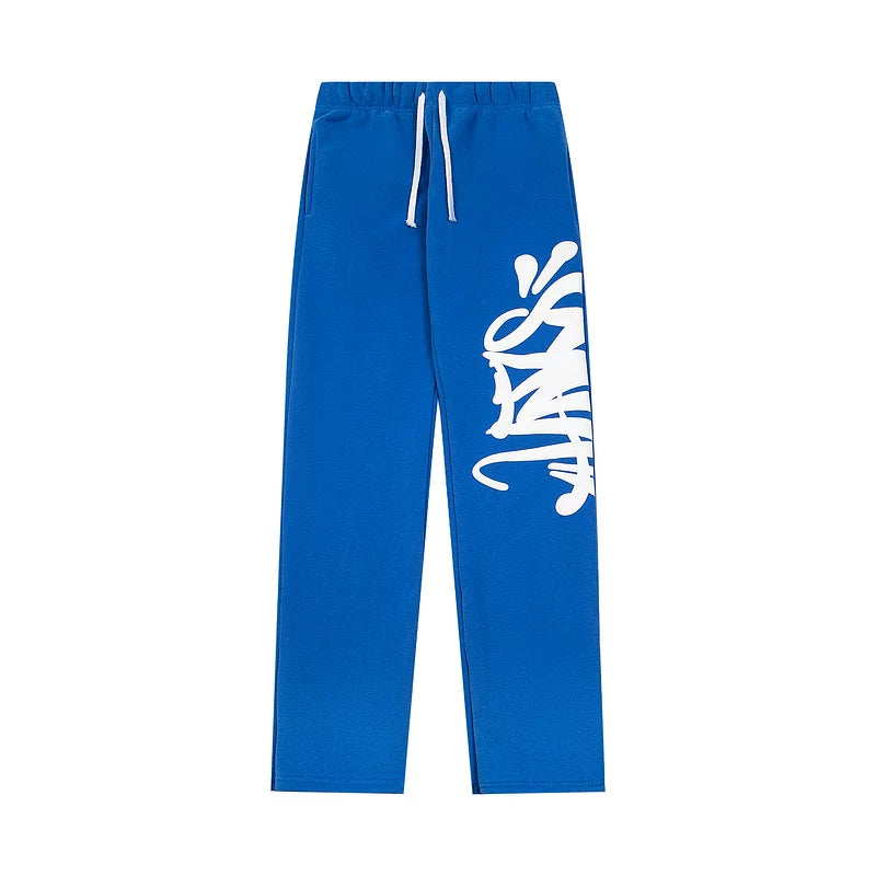 Syna World Retro Oversized Graphic Track Pants (Blue / White)