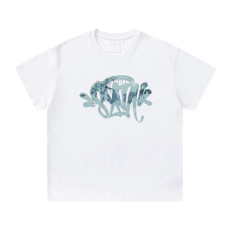 Syna World Vintage Oversized Camo Graffiti Graphic Tee (White / Blue Camo)
