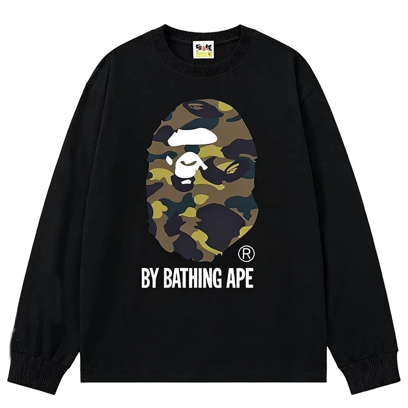BAPE Style "BY BATHING APE" Camo Ape Head Long-Sleeve Tee - Black/Yellow