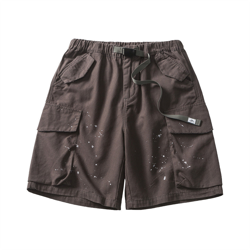 Men Shorts with Belt Camouflage Cropped Pants Men's Loose Multi-Pocket