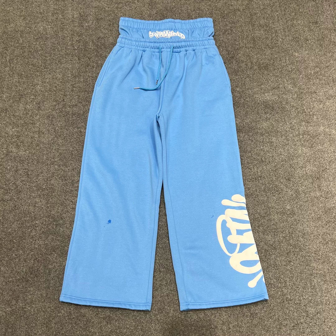 Syna World Double Waistband Layered Graphic Fleece Sweatpants (Blue / White)