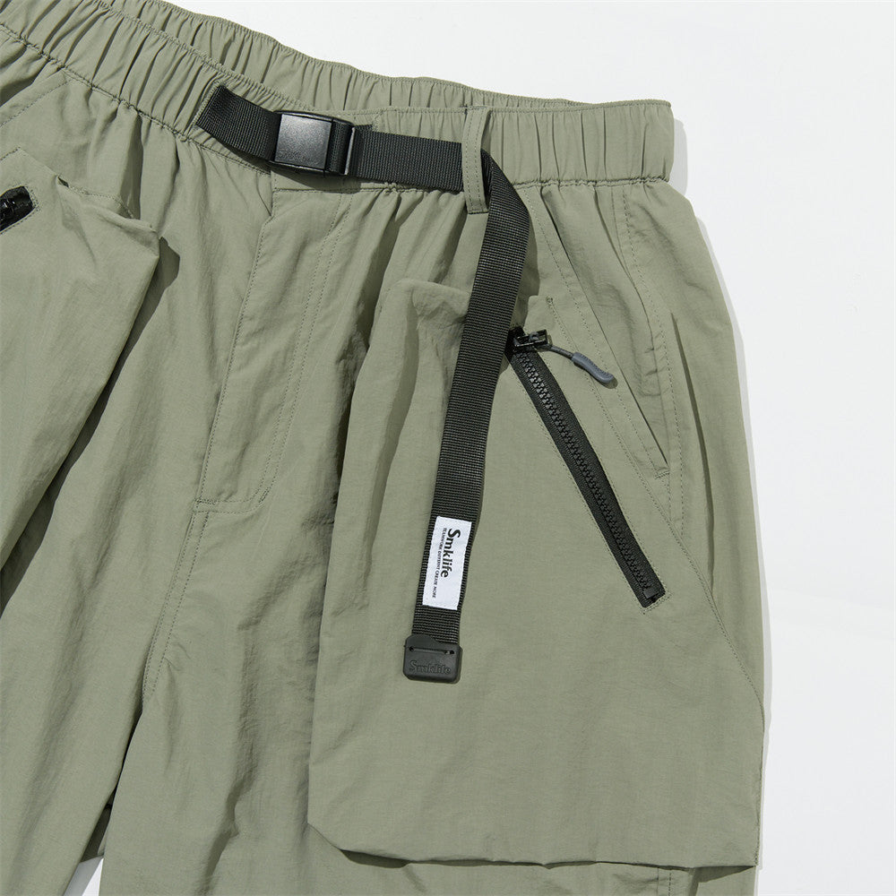 Men Shorts Outdoor Work Clothes Multi-Pocket with Belt Loose