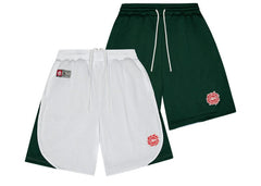 BROKEN PLANET MARKET REVERSIBLE MESH SHORTS SNOW WHITE/FOREST GREEN