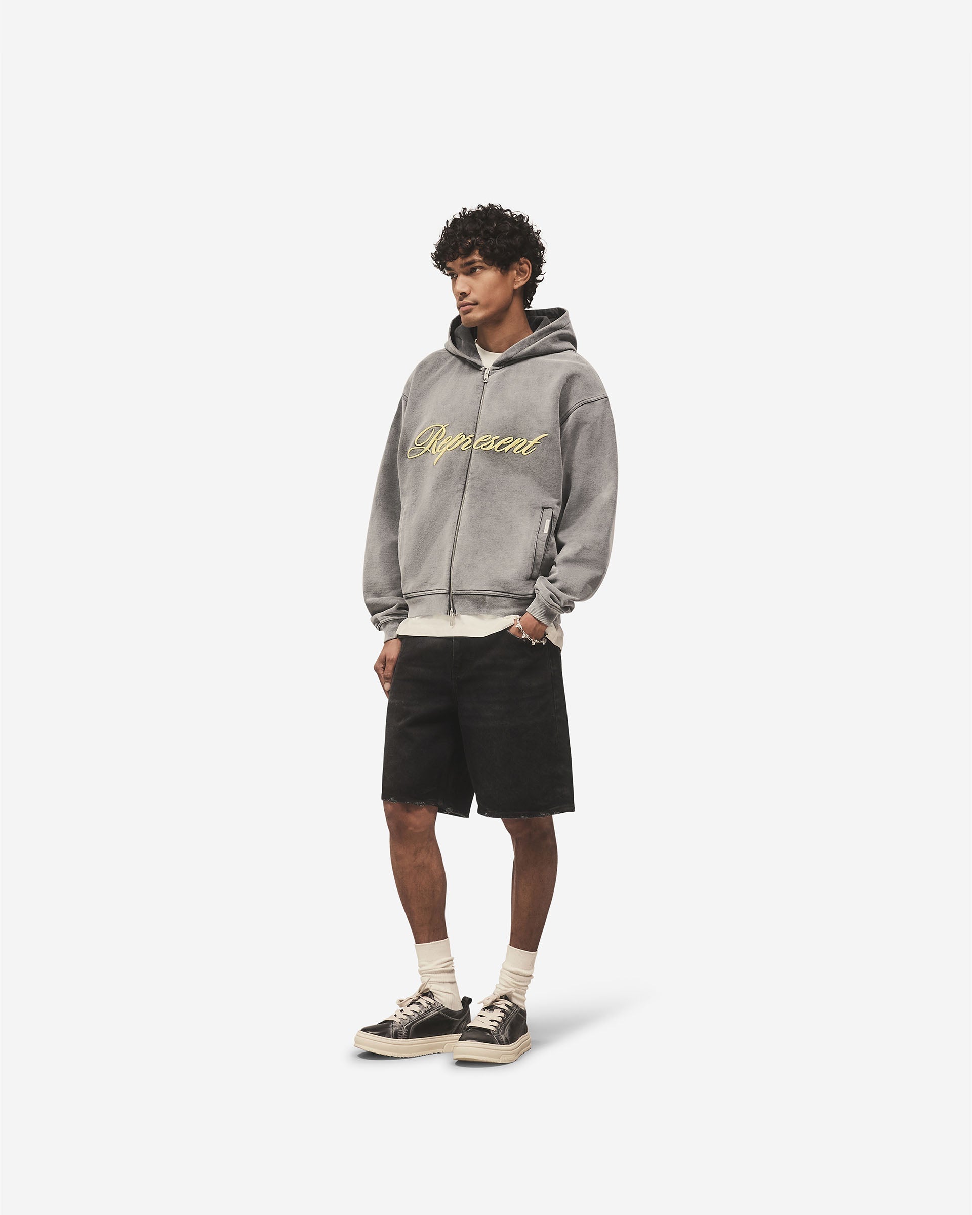 Script Logo Zip Hoodie - Vintage Grey